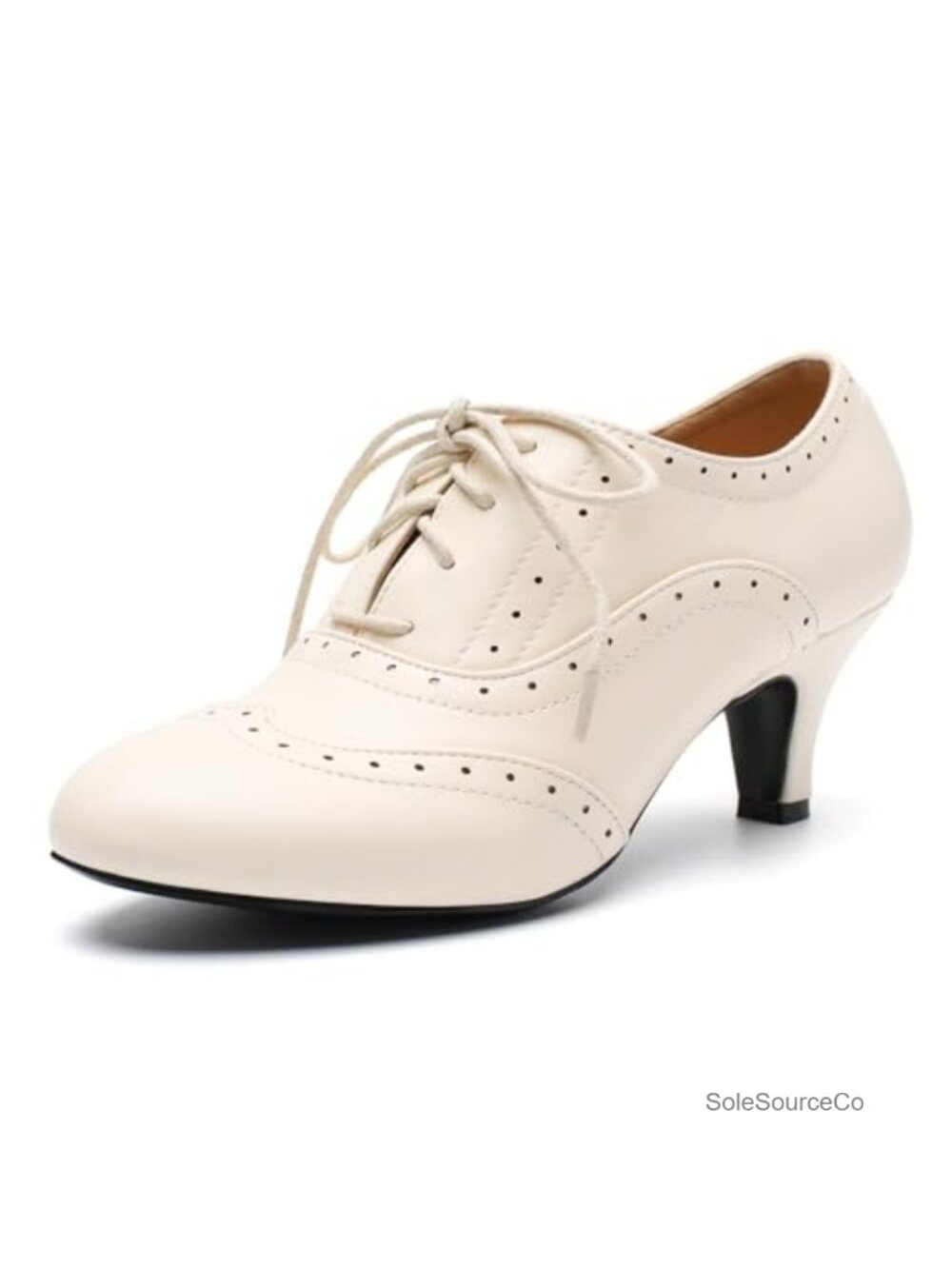Vintage Oxford Pumps Round Toe Lace Up Wingtip Brogue Heels